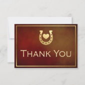 ウェスタン素朴スホースシューブルゴーニュ&金ゴールド結婚ズ サンキューカード (正面)