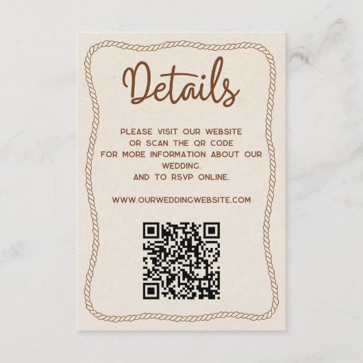 ウェスタン素朴ズの結婚詳細WebサイトQRコード エンクロージャーカード (正面)