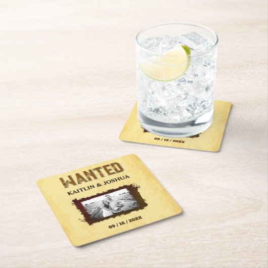 ウェスタン素朴ズ結婚の🤠 WANTED Photo スクエアペーパーコースター (インサイチュ)