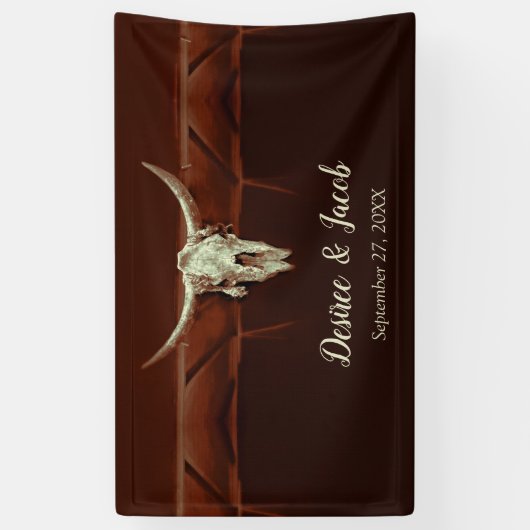 ウェスタン素朴ズ結婚ブラウンカントリーブルスカル 横断幕 (縦)