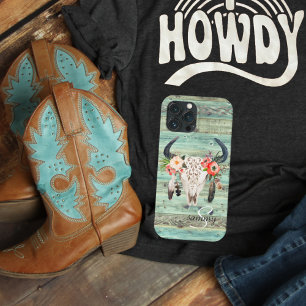 ウェスタン素朴ターコイズウッドカウカスカルモノグラム iPhone 13 PRO MAXケース