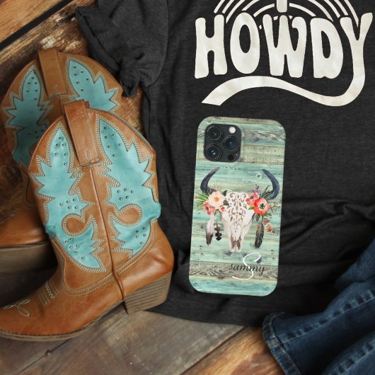 ウェスタン素朴ターコイズウッドカウカスカルモノグラム Case-Mate iPhoneケース