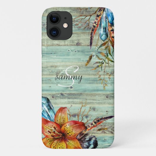 ウェスタン素朴ターコイズウッドボホフローラモノグラム Case-Mate iPhoneケース (裏面)