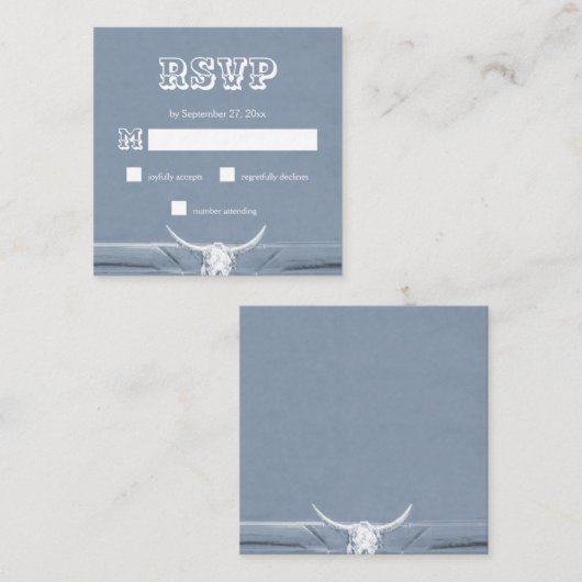 ウェスタン素朴ダスティブルーホワイトブルスカルRSVP エンクロージャーカード (正面/裏面)