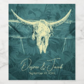 ウェスタン素朴ダークティール(緑がかった色)サンフラワーズブルスカル ワインラベル (シングルラベル)