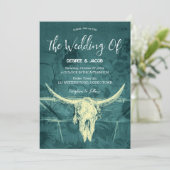 ウェスタン素朴ダークティール(緑がかった色)サンフラワーズブルスカル 招待状 (スタンド正面)