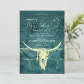 ウェスタン素朴ダークティール（緑がかった色）サンフラワーズブルスカル 招待状 (スタンド正面)