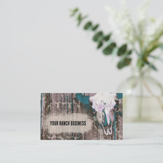 ウェスタン素朴ダークティール(緑がかった色)ブラウンテクスチャブルスカル 名刺 (スタンド正面)