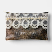 ウェスタン素朴ツーリング革とアンティークレースSm アクセサリーポーチ (正面)