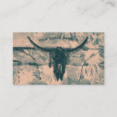 ウェスタン素朴ティール（緑がかった色）タンサンフラワーズブルスカル 名刺 (正面)