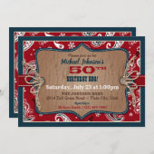 ウェスタン素朴バンダナプリントカウボーイ誕生日 招待状 (正面/裏面)