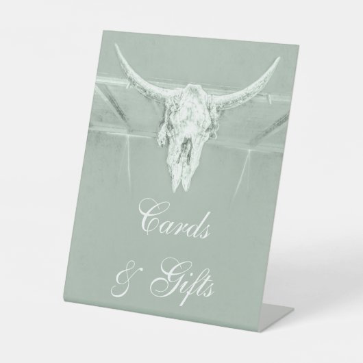 ウェスタン素朴パステルセージグリーンホワイトカウズスカル 台座サイン (正面)