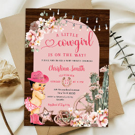 ウェスタン素朴ピンクブーツ女性のカーボーイベビーシャワー 招待状