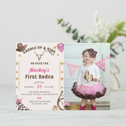 ウェスタン素朴ファースト誕生日ロデオ写真 招待状 (スタンド正面)