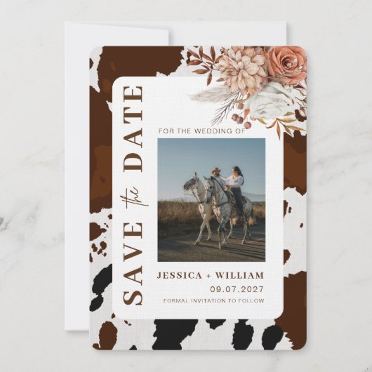 ウェスタン素朴フォトカウボーイの結婚式の日付を保存 招待状 (正面)