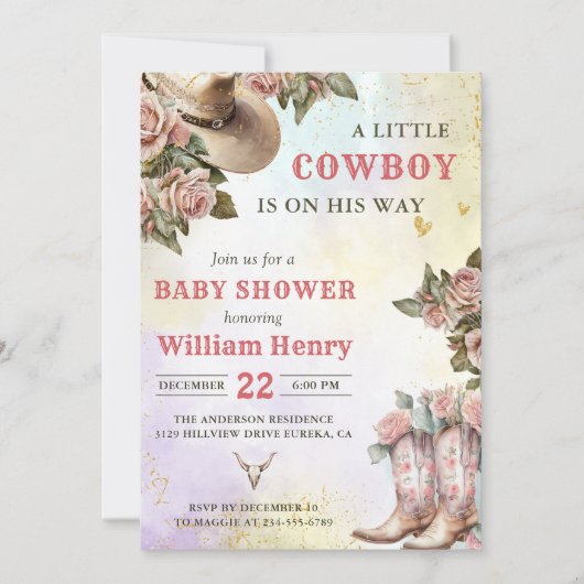 ウェスタン素朴フローラベビーシャワーパーティー 招待状 (正面)