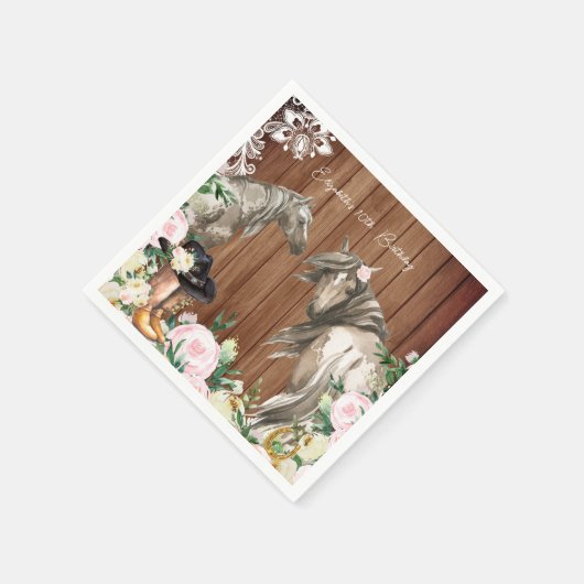 ウェスタン素朴フローラ女性のカーボーイ誕生日パーティー スタンダードカクテルナプキン (角)