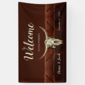 ウェスタン素朴ブラウンカントリーブルスカルウェルカム 横断幕 (縦)