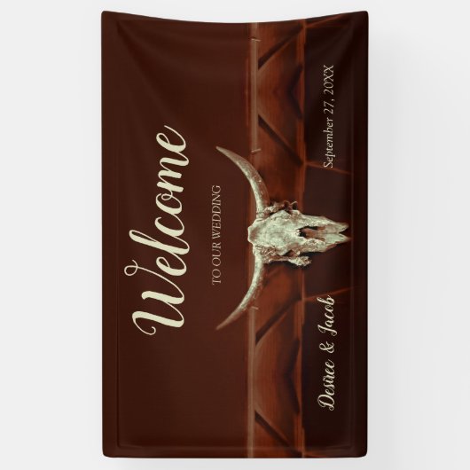 ウェスタン素朴ブラウンカントリーブルスカルウェルカム 横断幕 (縦)