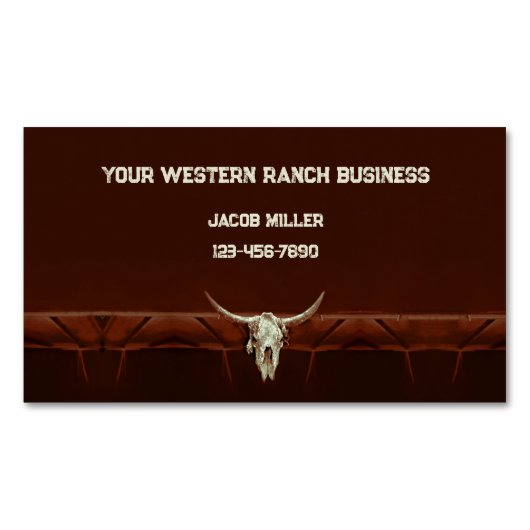 ウェスタン素朴ブラウンブルスカルカントリーロードゥ マグネット名刺 (正面)