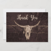 ウェスタン素朴ブラウンブルスカル結婚ズカントリー サンキューカード (正面)