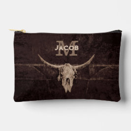 ウェスタン素朴ブラウンベージュオールドブルスカルモノグラム アクセサリーポーチ