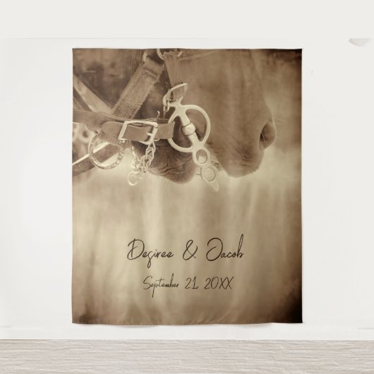 ウェスタン素朴ブラウンホースPhotobooth背景 タペストリー (正面)