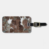 ウェスタン素朴ブラウンレザーコーウィドプリント名 ラゲッジタグ (正面横)