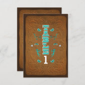 ウェスタン素朴ブラウンレザーパーティーテーブル番号 招待状 (正面/裏面)