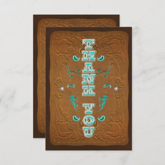 ウェスタン素朴ブラウンレザールックサンキューカード サンキューカード (正面/裏面)