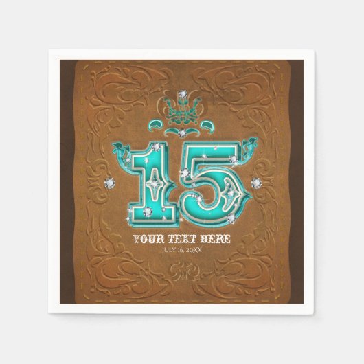 ウェスタン素朴ブラウンレザールック&ダイヤモンド15 スタンダードカクテルナプキン (正面)