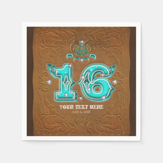 ウェスタン素朴ブラウンレザールック&ダイヤモンド16 スタンダードカクテルナプキン (正面)