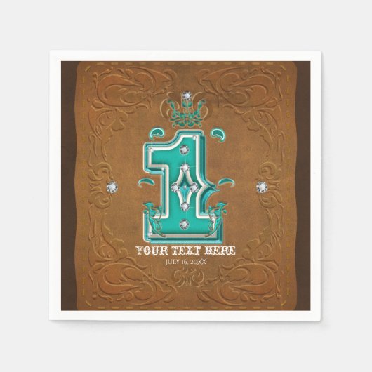 ウェスタン素朴ブラウンレザールック&ダイヤモンド1 One スタンダードカクテルナプキン (正面)