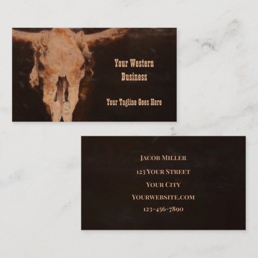 ウェスタン素朴ブラウン素朴ヴィンテージアートブルスカル 名刺 (正面/裏面)