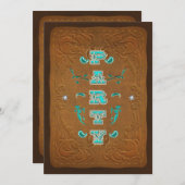 ウェスタン素朴ブラウン&ターコイズ誕生日パーティー 招待状 (正面/裏面)