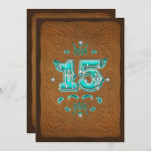 ウェスタン素朴ブラウン&ターコイズ15パーティー 招待状 (正面/裏面)