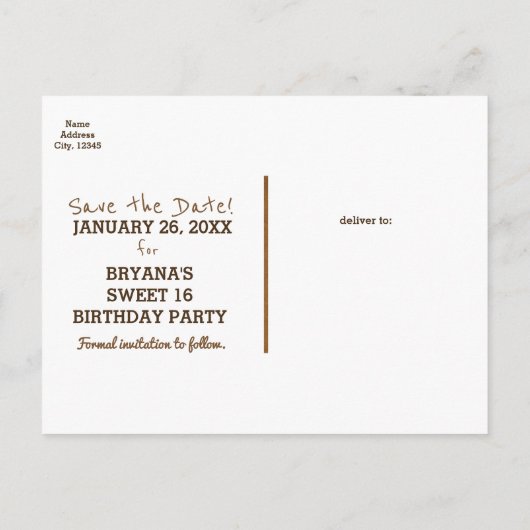 ウェスタン素朴ブラウン&ターコイズ16パーティー 案内ポストカード (裏面)