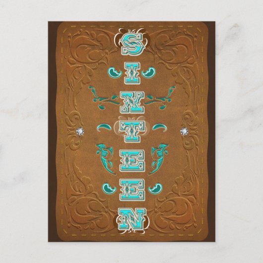 ウェスタン素朴ブラウン&ターコイズ16パーティー 案内ポストカード (正面)