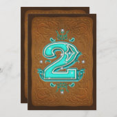 ウェスタン素朴ブラウン&ターコイズ22番目のパーティー 招待状 (正面/裏面)