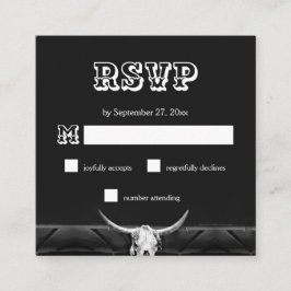 ウェスタン素朴ブラックアンドホワイトブルスカルRSVP エンクロージャーカード