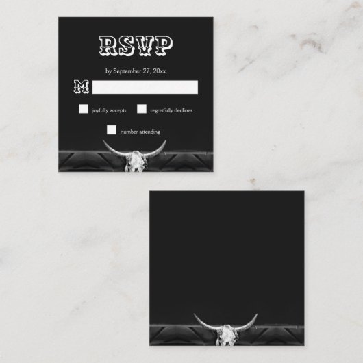 ウェスタン素朴ブラックアンドホワイトブルスカルRSVP エンクロージャーカード (正面/裏面)
