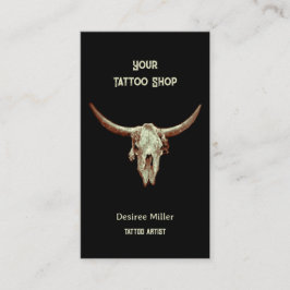 ウェスタン素朴ブラックタトゥーショップブルスカル 名刺