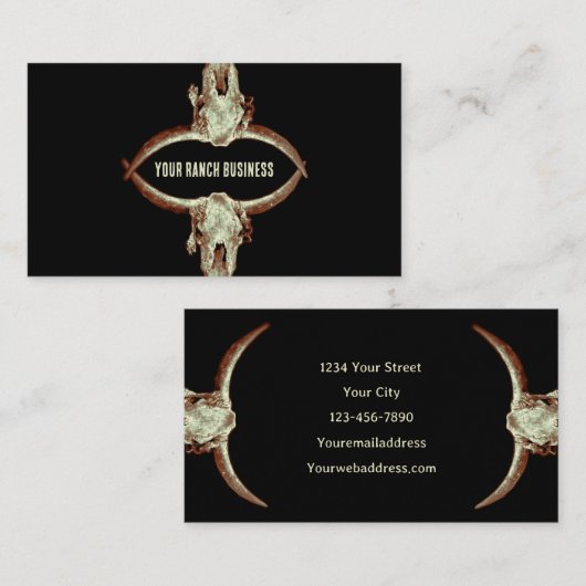 ウェスタン素朴ブラックベージュカントリーブルスカル 名刺 (正面/裏面)
