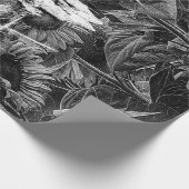 ウェスタン素朴ブラック&ホワイトフローラブルスカル ラッピングペーパー (角)