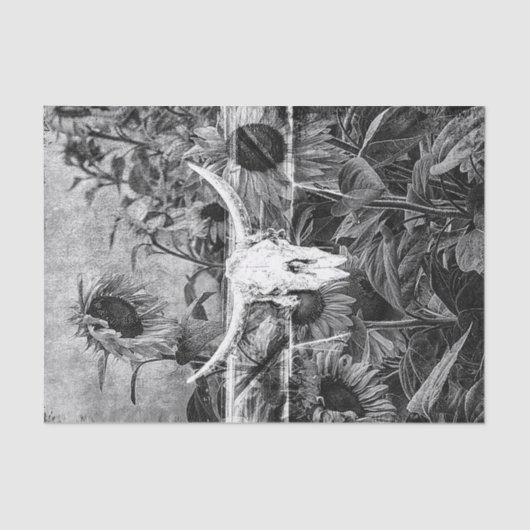 ウェスタン素朴ブラック&ホワイトフローラブルスカル 薄葉紙 (正面)