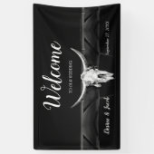 ウェスタン素朴ブラック&ホワイトブルスカルへようこそ 横断幕 (縦)