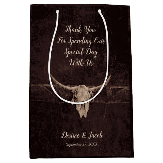 ウェスタン素朴ブルスカルの結婚カントリーテクスチャ ミディアムペーパーバッグ (正面)