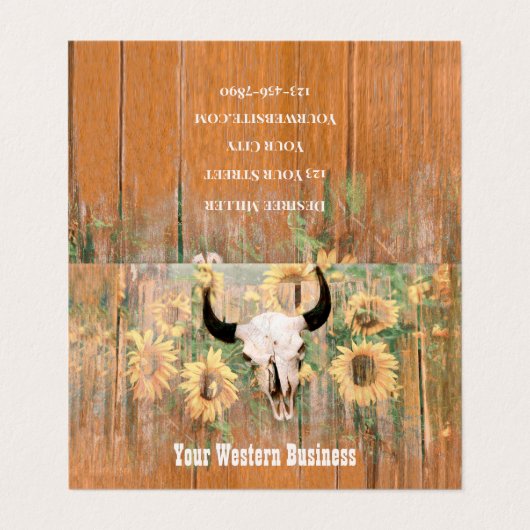 ウェスタン素朴ブルスカルひまわり木のテクスチャ 名刺 (外部フラット)