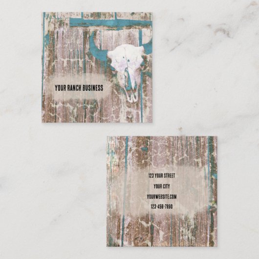 ウェスタン素朴ブルスカルティール(緑がかった色)ブラウンテクスチャ スクエア名刺 (正面/裏面)