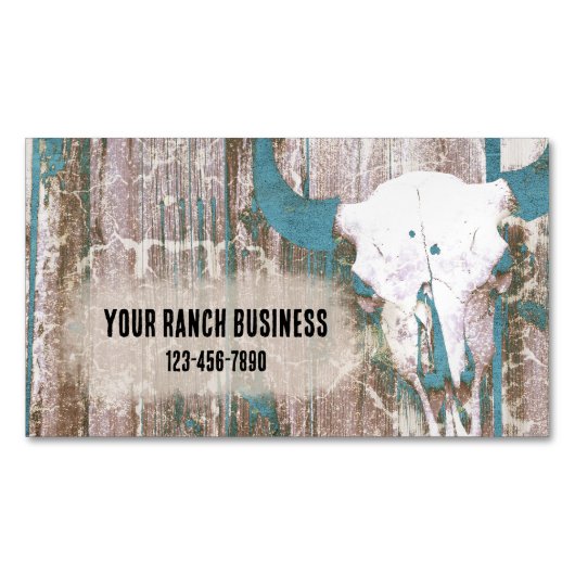 ウェスタン素朴ブルスカルティール（緑がかった色）ブラウンテクスチャ マグネット名刺 (正面)